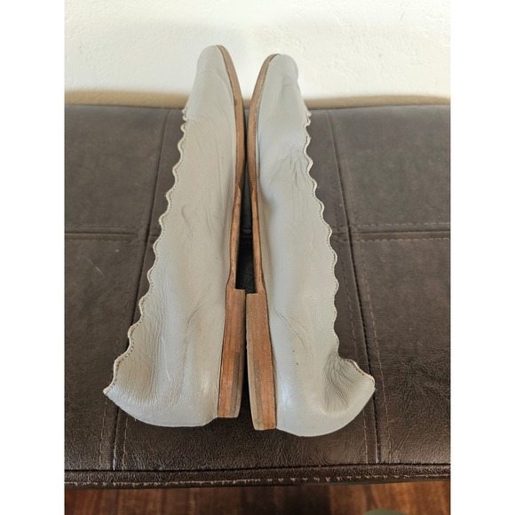 Chloe Light Gray Napa Leather Lauren Scalloped Ballet Flats Sz EU 37.5 US 7